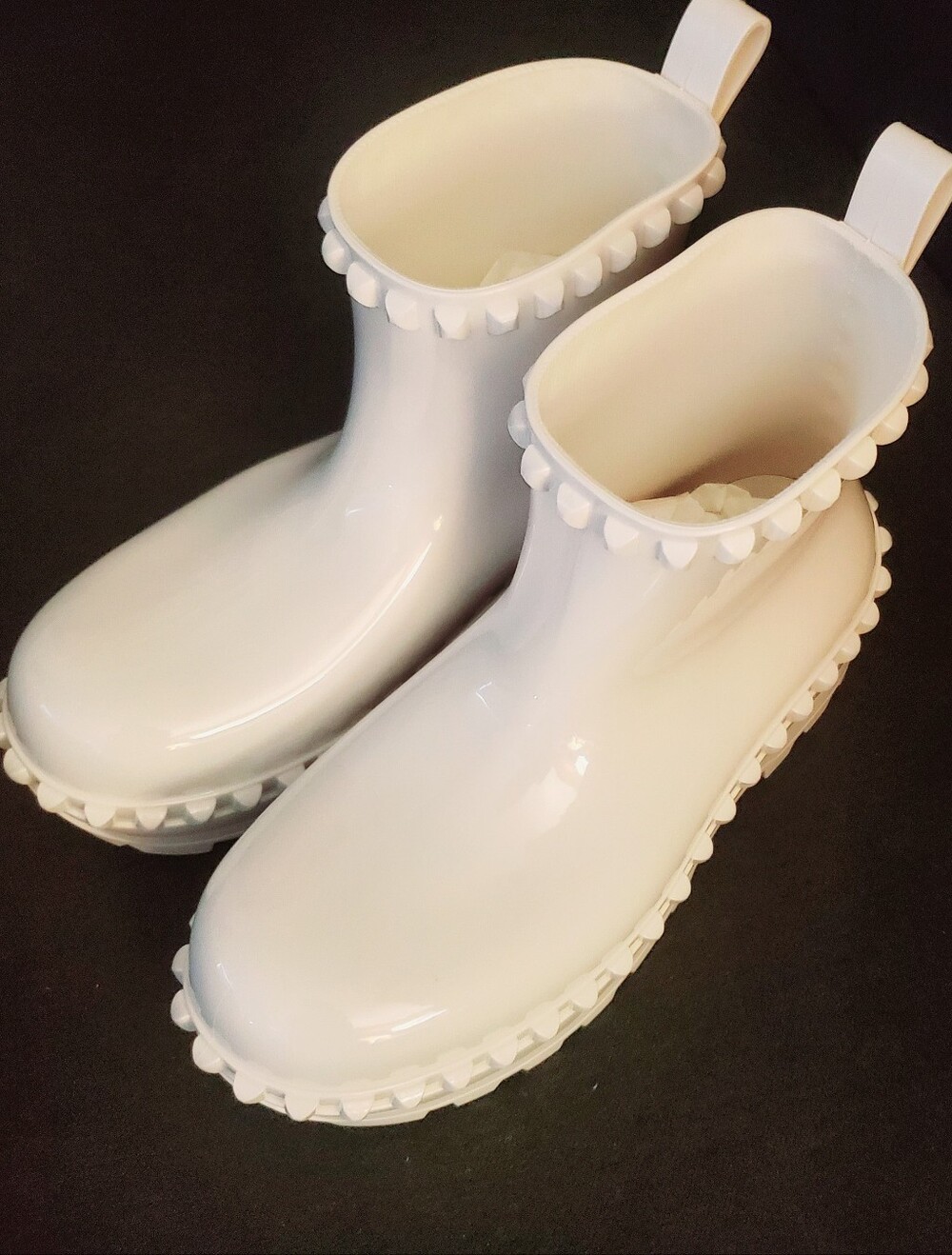 Carmen Sol Graziano Jelly Studded Glossy White Rain Ankle Boots